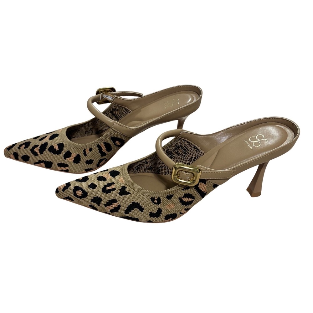 Cosy Island Grace Lithe Pointed Toe Heeled Mule in Leapard- Sz 9.5 NWOB